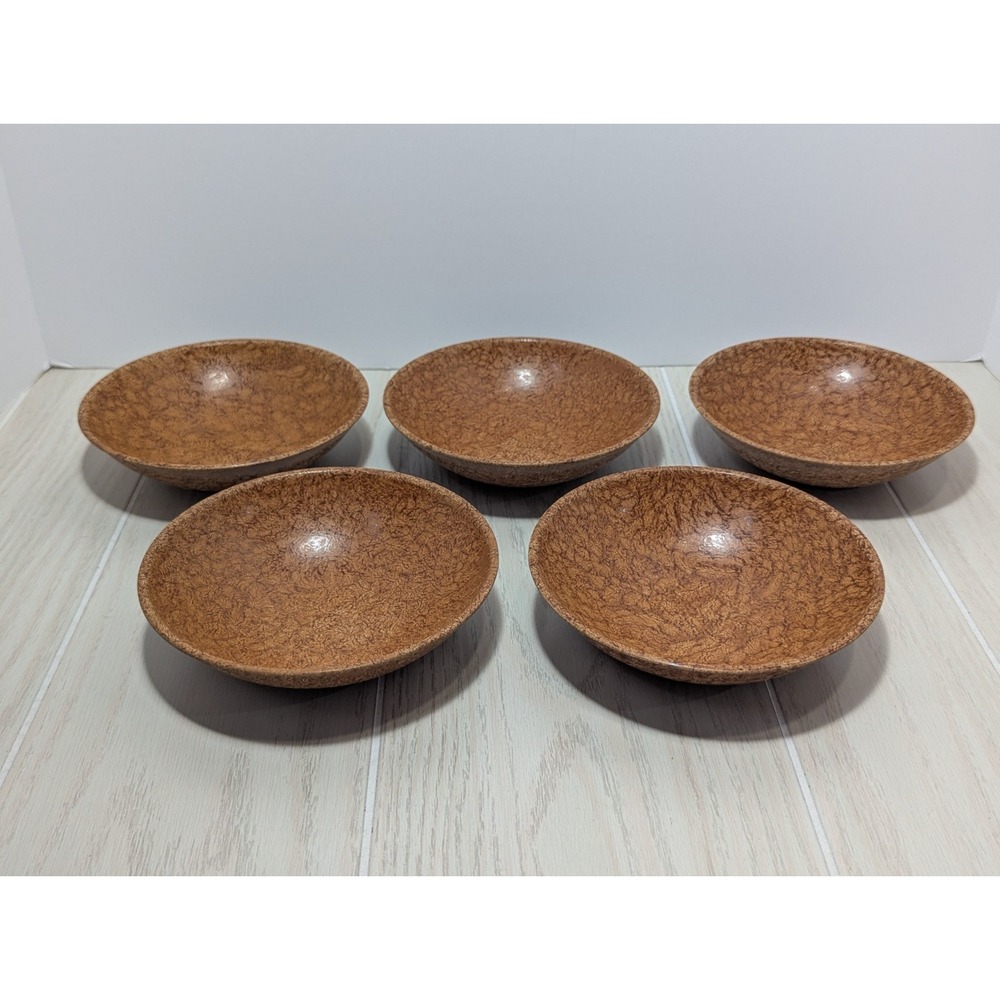 Boltalite Melamine Brown Vintage Lot 5 Fruit Cereal Bowl Faux Burl Wood Brown
